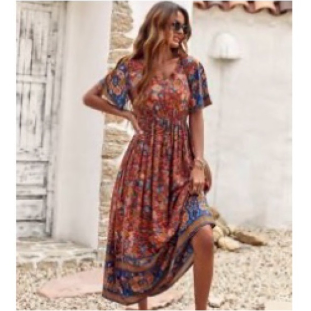 SHEIN floral print knot front a-line maxi dress